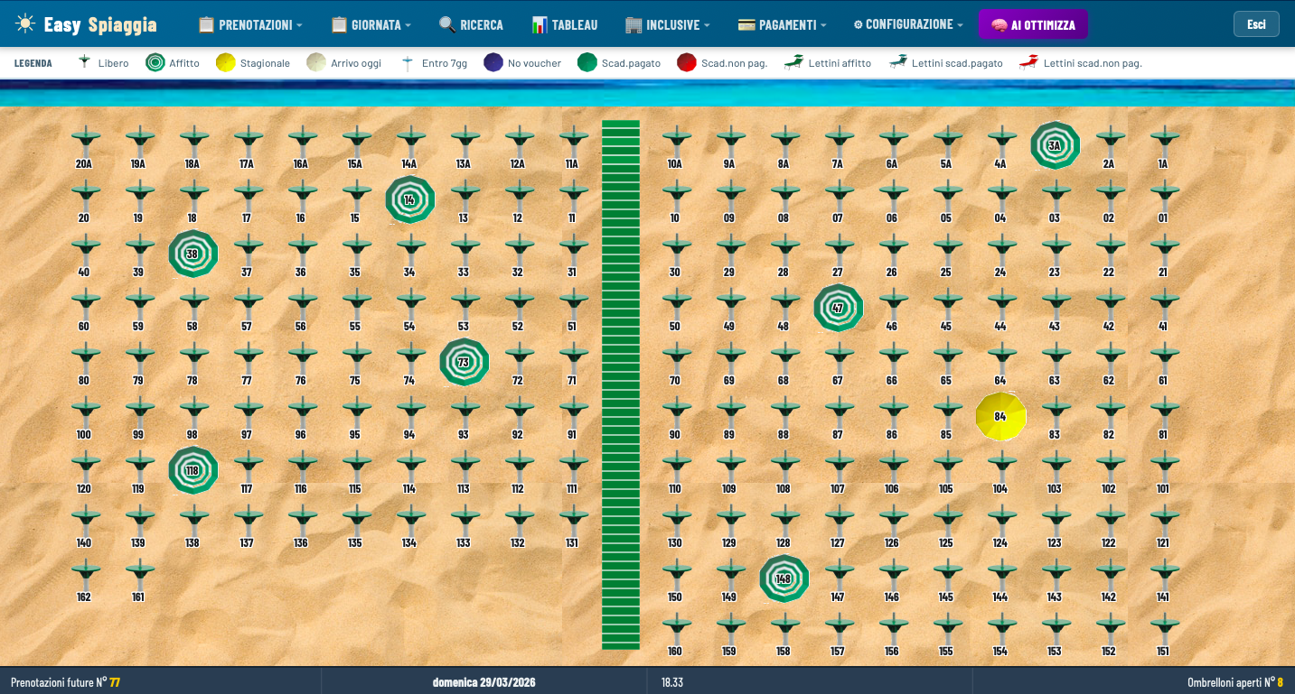 EasySpiaggia Cloud — mappa ombrelloni del gestionale